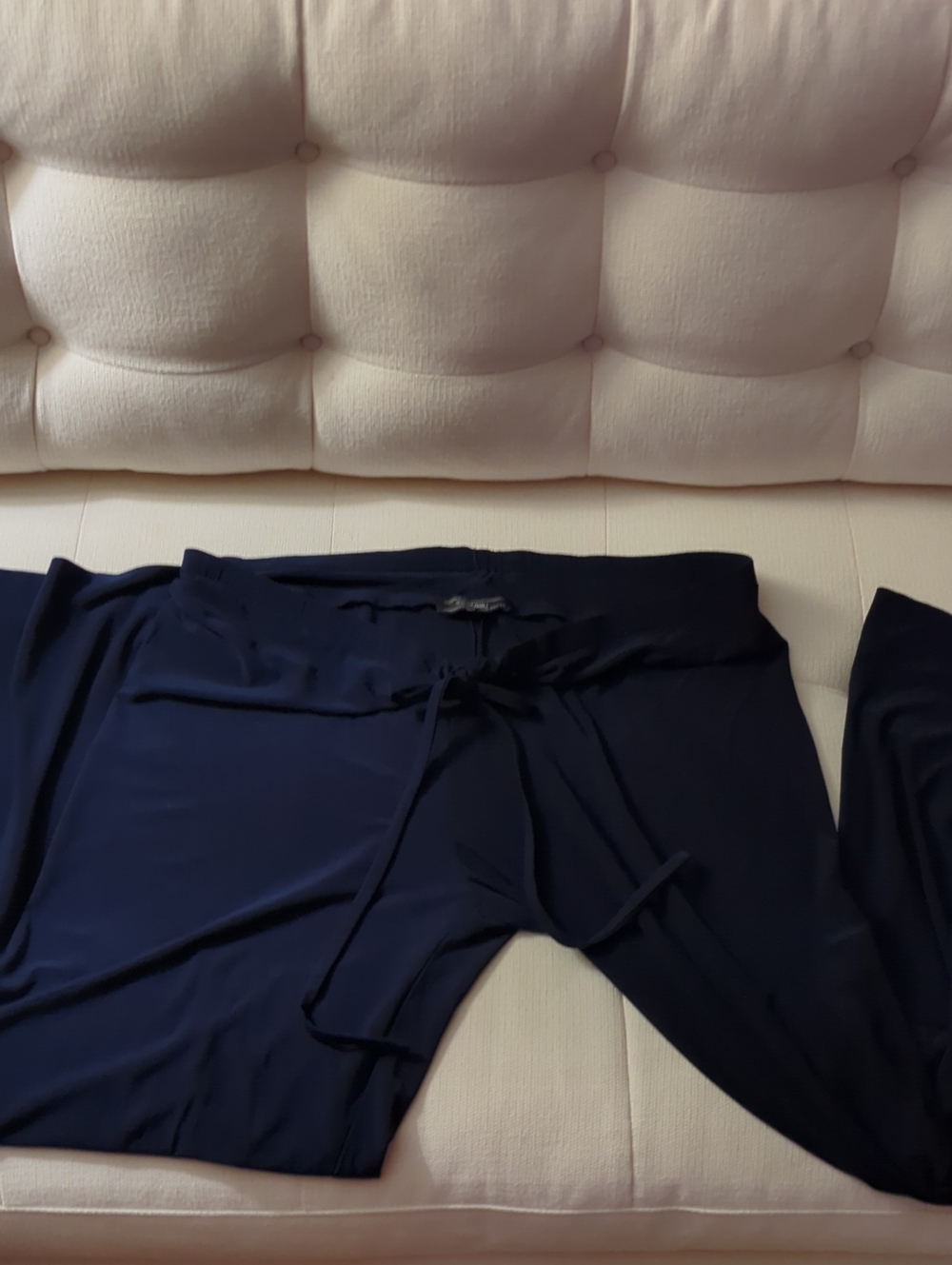 Norma Kamali Navy Drawstring Wide-Leg Joggers